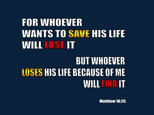 Matthew 1625 "For whoever wishes to save his life will